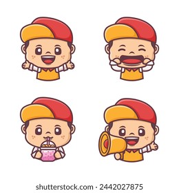 Nette Zeichentrickfiguren mit verschiedenen Ausdrücken. Vektor-Illustration im Gliederungsstil