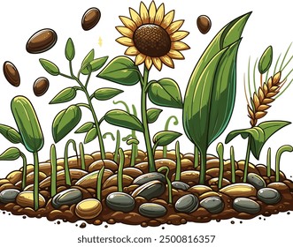 Cute Cartoon characters flower in pot flower Plant illustration vector on white background Stock Photos and Images