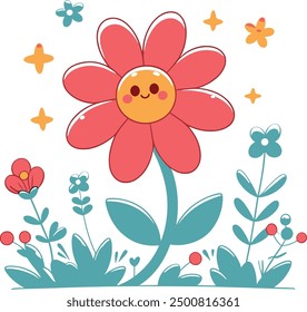 Cute Cartoon characters flower in pot flower Plant illustration vector on white background Stock Photos and Images