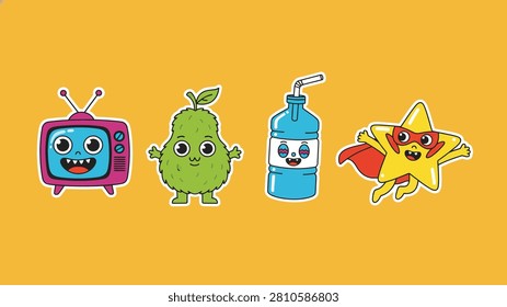 Cute cartoon characters including