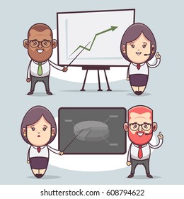 Cute Cartoon Characters. Office Team Giving a Presentation