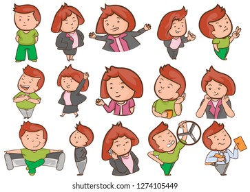 Cute cartoon characters on set vector design on a white backgrounds