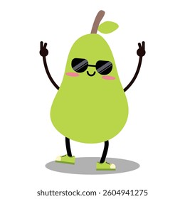Cute cartoon characters pear. Mascot. Suitable for flat design graphic illustration, clip art, stickers, posters, stickers, cards, etc