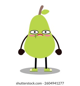 Cute cartoon characters pear. Mascot. Suitable for flat design graphic illustration, clip art, stickers, posters, stickers, cards, etc
