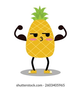Cute cartoon characters pineapple. Mascot. Suitable for flat design graphic illustration, clip art, stickers, etc