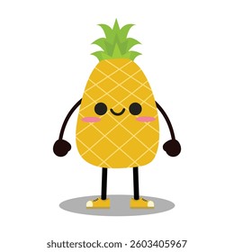 Cute cartoon characters pineapple. Mascot. Suitable for flat design graphic illustration, clip art, stickers, etc