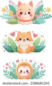 cute cartoon characters with plant background by Dil's Vector