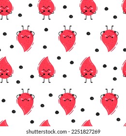 personajes lindos de dibujos animados gotas rojas de patrón de sangre. Patrón vectorial sin soldadura sobre fondo blanco