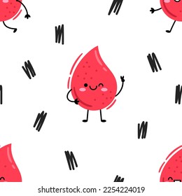 cute cartoon characters red drops of blood pattern. Seamless vector pattern on white background