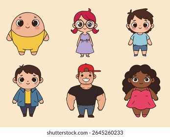 Cute Cartoon Characters with Round Faces