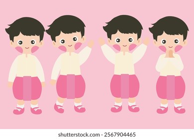  Cute Cartoon Characters in Thai Traditional Attire