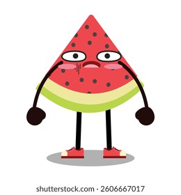 Cute cartoon characters watermelon. Mascot.  Suitable for flat design graphic illustration, clip art, stickers, etc