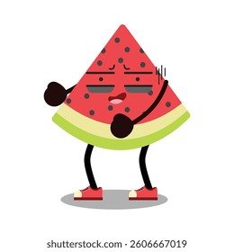 Cute cartoon characters watermelon. Mascot.  Suitable for flat design graphic illustration, clip art, stickers, etc