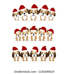  Cute cartoon characters.Funny dogs in the hat of Santa Claus.Vector illustration