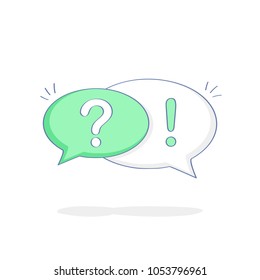 Cute cartoon Chat Speech Bubbles. Flat outline vector illustration icon of Communication, Contact, FAQ, Answers and Questions, Chat or Dialogue. Modern trendy isolated social media bubble concept.