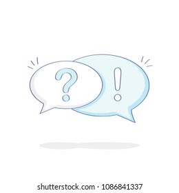 Cute cartoon Chat Speech Bubbles. Flat outline vector illustration icon of Communication, Contact, FAQ, Answers and Questions, Chat or Dialogue. Modern trendy isolated social media bubble concept.