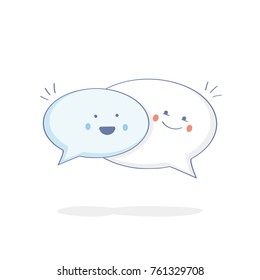 Cute cartoon Chat Speech Bubbles. Flat outline vector illustration icon of Communication, Talking, Messaging. Modern isolated social media concept. 
