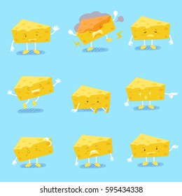 cute cartoon cheese do different emotions with blue background