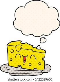 lindo queso de dibujos animados con burbuja de pensamientos al estilo de un libro de historietas