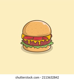 Cute Cartoon Cheeseburger. Vector Illustration For Mascot Logo Or Sticker