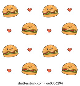 cute cartoon cheeseburgers seamless vector pattern background illustration