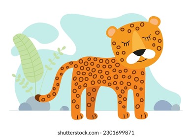 Cute cartoon cheetah. Drawing african baby wild guepard. Kind smiling jungle safari animal leopard. Vector eps creative graphic hand drawn panther or mountain cat