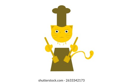 Bonito Chef de Desenho Animado Cat Segurando Espátulas