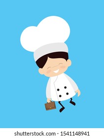 Cute Cartoon Chef - Cheerful Face with Holding Suitcase