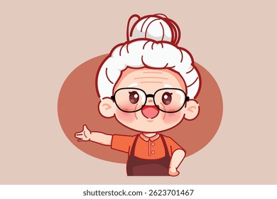 Cute cartoon chef elderly woman for logo cartoon. Street food Logo design premium vector.