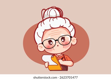 Mulher idosa de chefe de desenho animado bonito para desenho animado logotipo. Comida de rua Design de logotipo vetor premium.