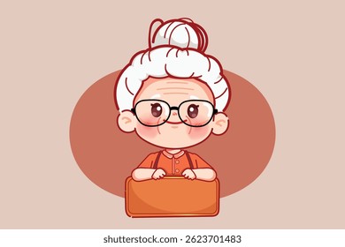 Cute cartoon chef elderly woman for logo cartoon. Street food Logo design premium vector.