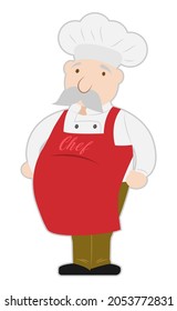 Cute cartoon chef on white background. Poster, card, banner, background design. EPS 10.