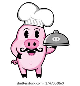Cute cartoon chef pig character. It is suitable for the target market of children.