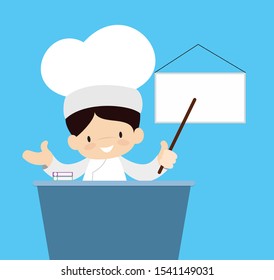 Cute Cartoon Chef - Presenting on White Board