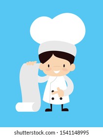 Cute Cartoon Chef - Showing a Paper Scroll