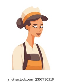 Cute cartoon chef smiling in summer uniform isolated