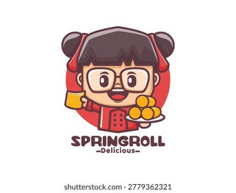 Cute cartoon chef with spring roll. Suitable for brand visual identity or culinary mascots