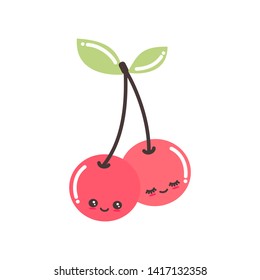 cute cartoon cherries character vector illustration isolated on white background