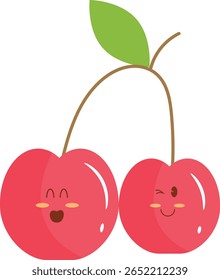 Cute Cartoon Cherries with Happy Faces Illustration	