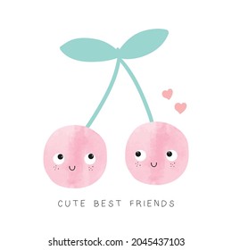 Cute Cartoon Cherries Vector Illustration