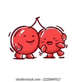 cute cartoon cherry fall in love vector illustration