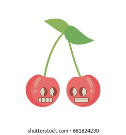 Cute cartoon cherry. Fruit in flat modern style.