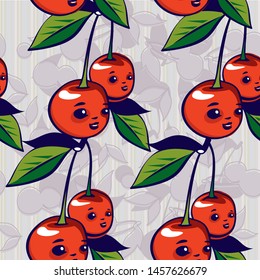 Cute cartoon cherry seamless vector pattern background