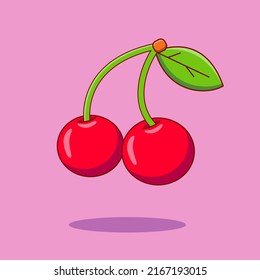Cute cartoon cherry. Vector illustration of fruit. Healthy food