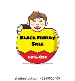 Cute cartoon chibi boy on black friday event vector illustration