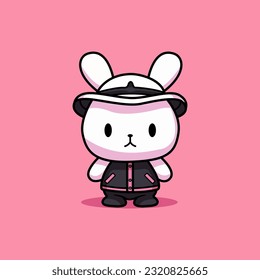 cute cartoon chibi bunny wearing a hat. vector illustration