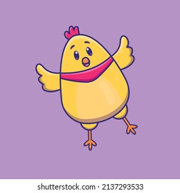 Cute cartoon chick with bandana in vector illustration. Animal isolated vector. Flat cartoon style