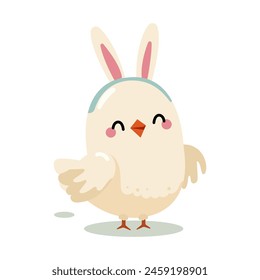 Cute cartoon chick with bunny ears, vector illustration on plain background, concept of Easter celebration. Vector illustration