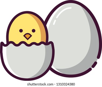 Cute cartoon chick in  cracked egg icon/vector