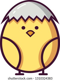 Cute cartoon chick in  cracked egg icon/vector